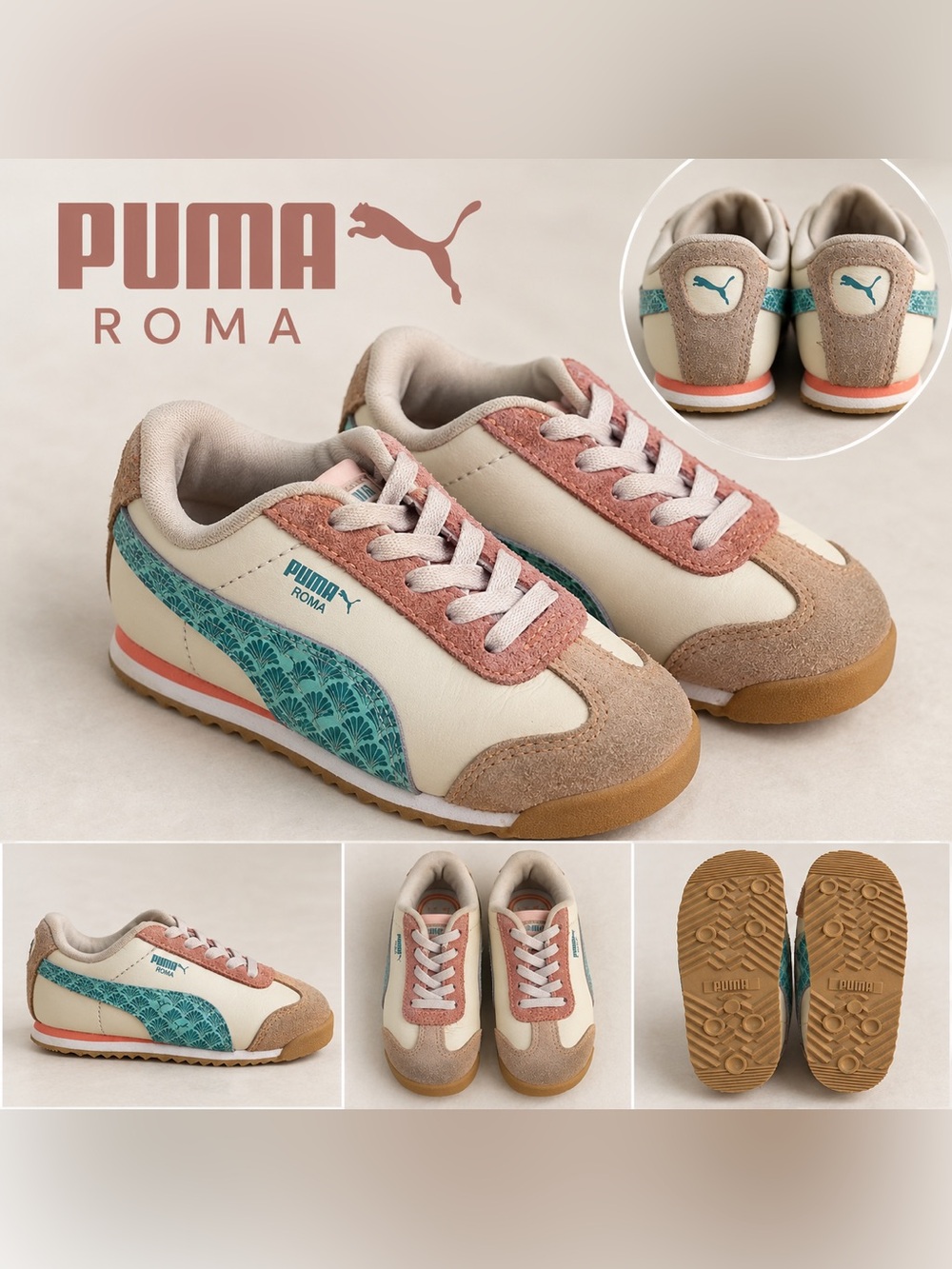 Puma Roma Nouvelle Travels Toddler Girls Sneakers Pink Teal Size 7C 392752-01